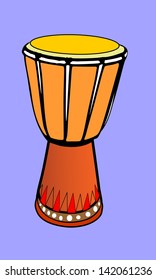 African wooden djembe drum illustration isolated on blue background