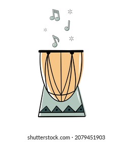 African wooden djembe drum illustration isolated on white background