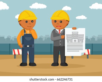 african worker discuss with architect