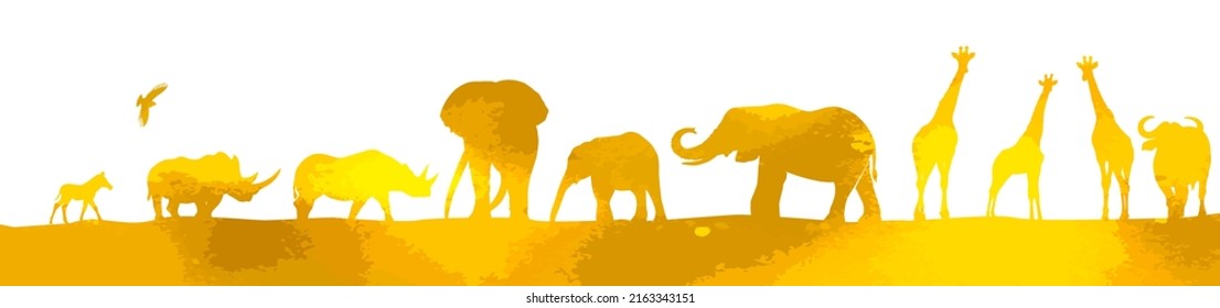 African yellow landscape with animals. Vector illustration