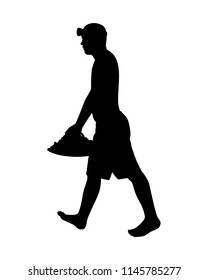 African young man working in mine silhouette vector