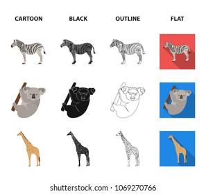 African zebra, animal koala, giraffe, wild predator, lion. Wild animals set collection icons in cartoon,black,outline,flat style vector symbol stock illustration web.