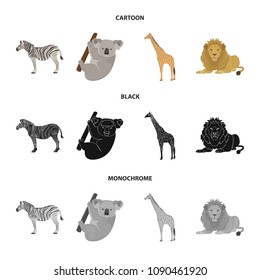 African zebra, animal koala, giraffe, wild predator, lion. Wild animals set collection icons in cartoon,black,monochrome style vector symbol stock illustration web.