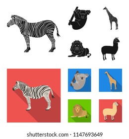 African zebra, animal koala, giraffe, wild predator, lion. Wild animals set collection icons in black, flat style vector symbol stock illustration web.