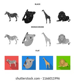 African zebra, animal koala, giraffe, wild predator, lion. Wild animals set collection icons in black, flat, monochrome style vector symbol stock illustration web.