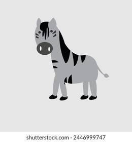 African zebra front view cartoon animal design flat vector illustration