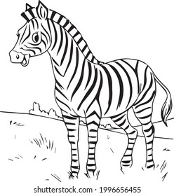 African zebra front view outline striped silhouette animal design flat vector illustration isolated on white background