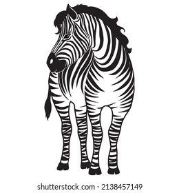African zebra running side view outline striped silhouette animal design flat vector illustration isolated on white background