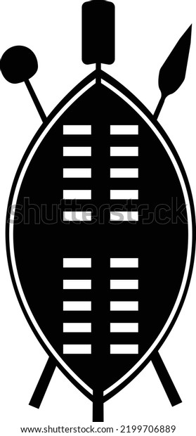 African zulu\
shield icon on white background. African Shield sign. African\
shield with spears symbol. flat\
style.