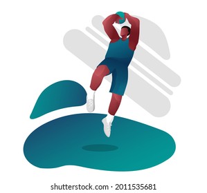 an African-American basketball player in the ball jump. A basketball game, competitions. The jump Player
