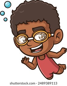 African-american boy swimming vector illustration