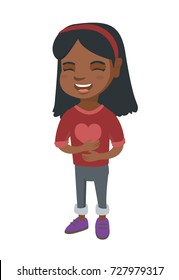 African-american cheerful girl laugh hysterically. Happy little girl laughing with closed eyes. Vector sketch cartoon illustration isolated on white background.