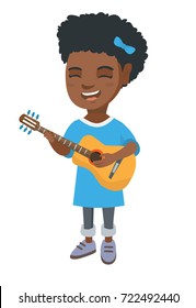 African-american cheerful girl singing and playing the acoustic guitar. Full length of happy girl with a guitar. Vector sketch cartoon illustration isolated on white background.