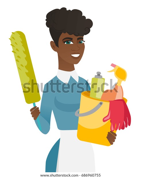 Africanamerican Cleaner Holding Bucket Full Cleaning Stock Vector ...