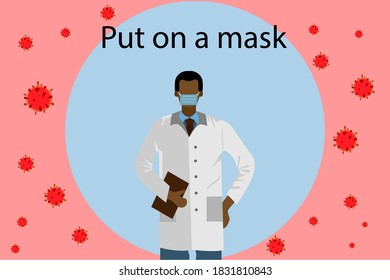 The African-American doctor asks to wear a mask. Protection against covid-19