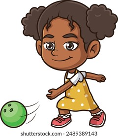 African-american girl bowling vector illustration