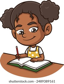 African-american girl doing homework vector illustration