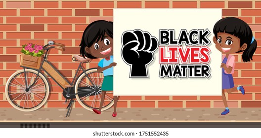 African-American girls holding black lives matter banner illustration