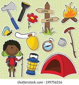 African-American Hiker Boy With Travel Gear