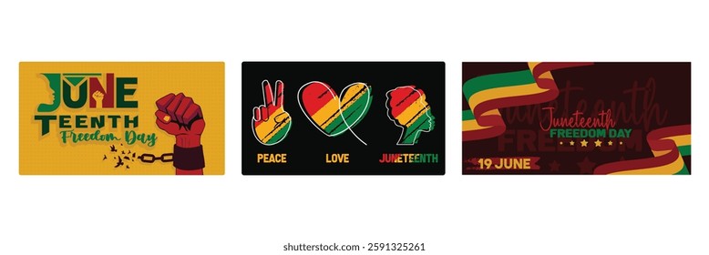 African-American Independence Day. Peace, love, juneteenth. African-American Liberation Day. Juneteenth concept. Set flat vector illustration.