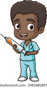 African-american male nurse holding vaccine vector illustration