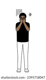 African-American man covering his face in depression, Vector Illustration