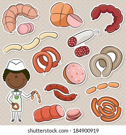 African-American man with different kind of sausages