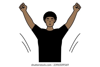 African-American man doing radio calisthenics, preparation for accident prevention, Vector Illustration