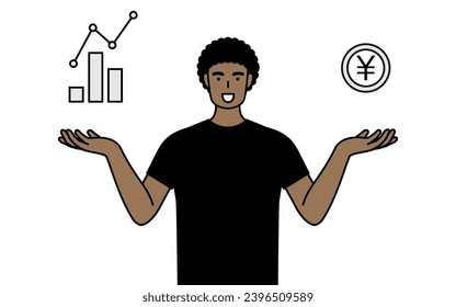 African-American man guiding an image of DX, performance and sales improvement, Vector Illustration