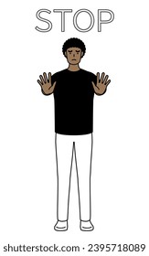 African-American man with his hands out in front of his body, signaling a stop, Vector Illustration