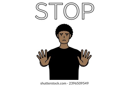 African-American man with his hands out in front of his body, signaling a stop, Vector Illustration