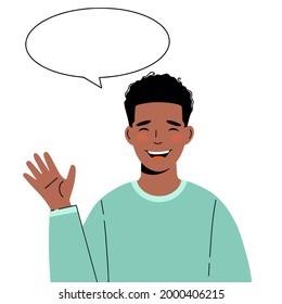 African-American man. Illustration of a black man with a greeting gesture. Man says hello!