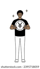 Hombre afroamericano una imagen de las ganancias por tipo de cambio y la apreciación del yen, Ilustración vectorial