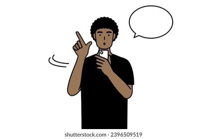 African-American man operating a smartphone, Vector Illustration