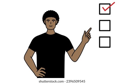 African-American man pointing to a checklist, Vector Illustration