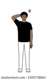 African-American man scratching his head in distress, Vector Illustration