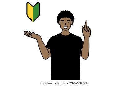 African-American man showing the symbol for young leaves, Vector Illustration