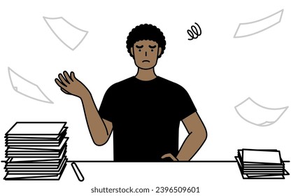 African-American man who is fed up with his unorganized business, Vector Illustration