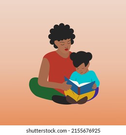 African-American mother reading to daughter. Juneteenth national independence day concept.