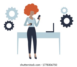 African-american offce worker, freelancer, business woman brainstorming vector illustration