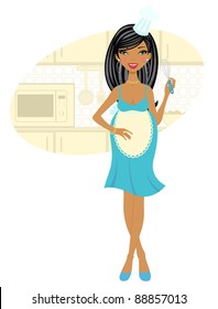 African-american pregnant woman cooking
