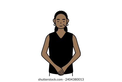 African-American senior woman bowing with folded hands, Vector Illustration