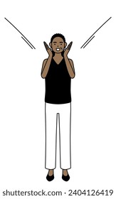 African-American senior woman calling out with her hand over her mouth, Vector Illustration