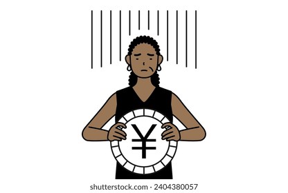 African-American senior woman an image of exchange loss or yen depreciation, Vector Illustration