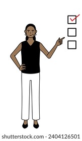 African-American senior woman pointing to a checklist, Vector Illustration
