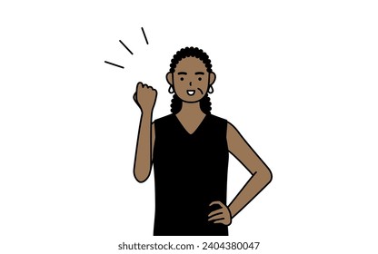 African-American senior woman posing with guts, Vector Illustration