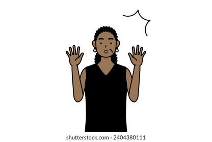 African-American senior woman raising her hand in surprise, Vector Illustration