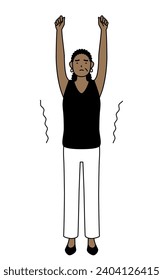 African-American senior woman stretching and standing tall, Vector Illustration