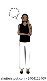 African-American senior woman thinking while scratching her face, Vector Illustration