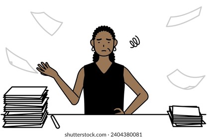 African-American senior woman who is fed up with her unorganized business, Vector Illustration